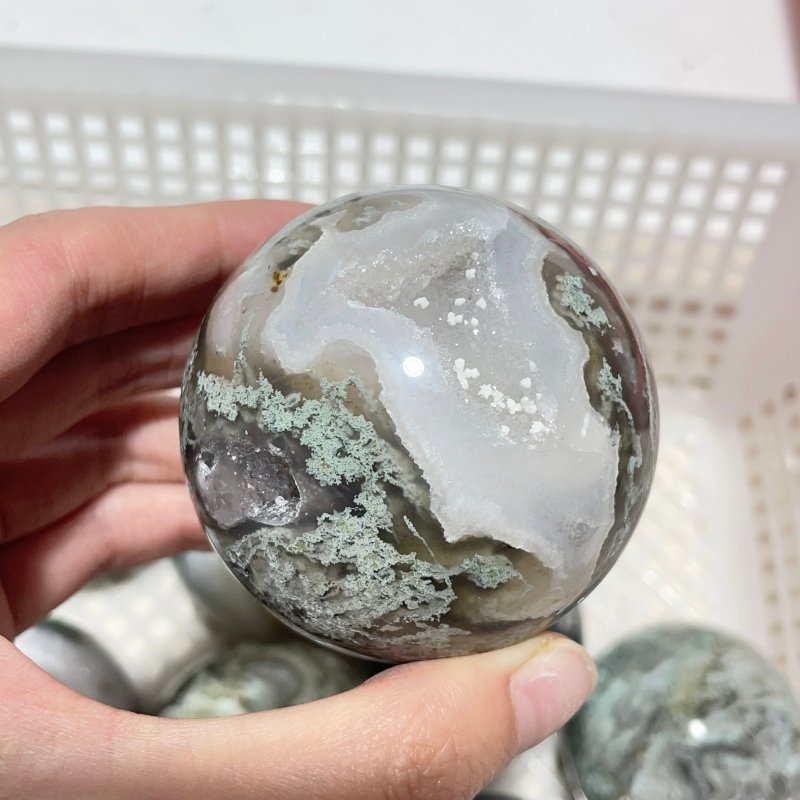 14 Pieces Geode Druzy Moss Agate Spheres -Wholesale Crystals