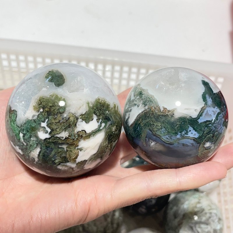 14 Pieces Geode Druzy Moss Agate Spheres -Wholesale Crystals