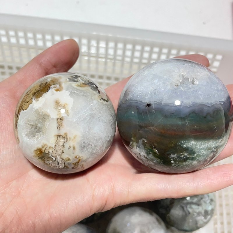 14 Pieces Geode Druzy Moss Agate Spheres -Wholesale Crystals