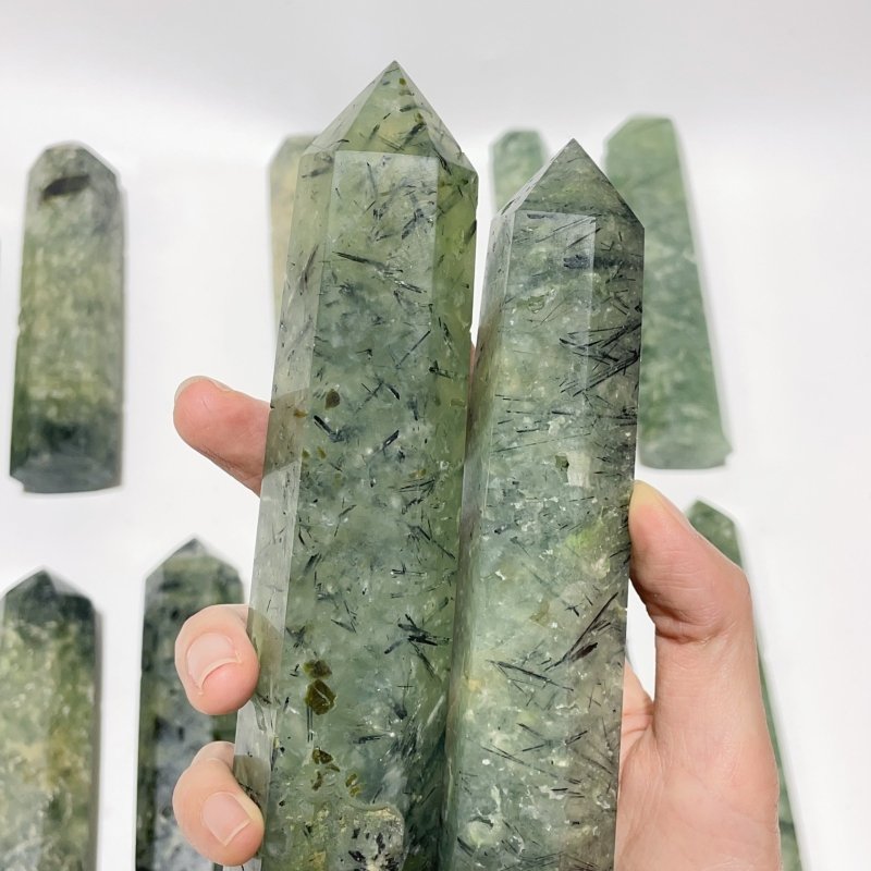 14 Pieces Large Green Prehnite Stone Tower -Wholesale Crystals