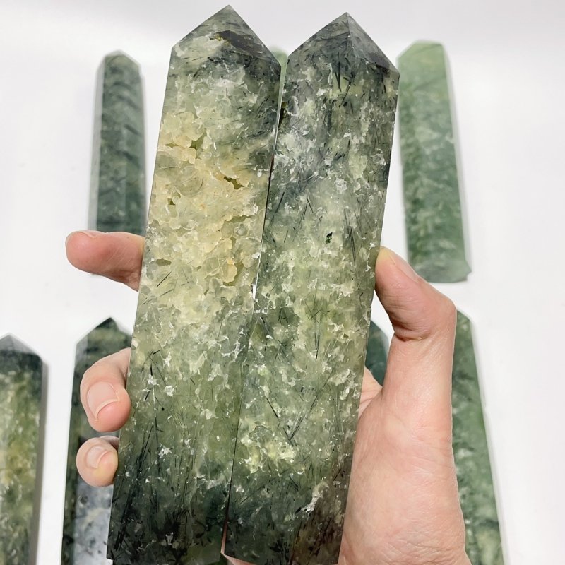 14 Pieces Large Green Prehnite Stone Tower -Wholesale Crystals