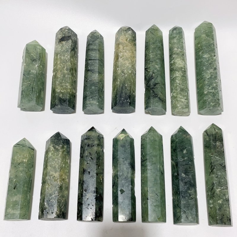 14 Pieces Large Green Prehnite Stone Tower -Wholesale Crystals