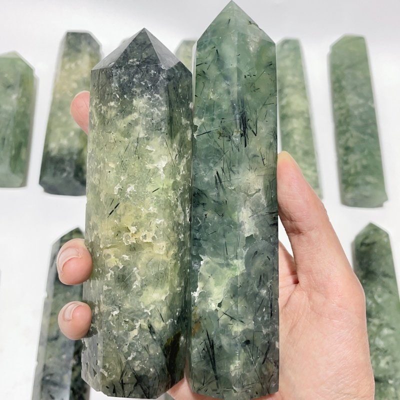 14 Pieces Large Green Prehnite Stone Tower -Wholesale Crystals