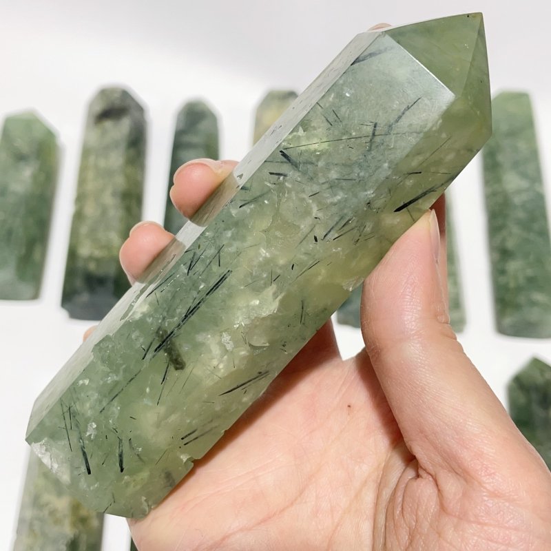 14 Pieces Large Green Prehnite Stone Tower -Wholesale Crystals