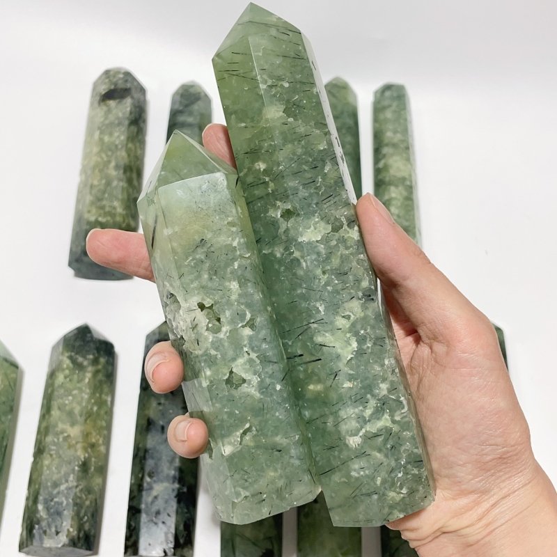 14 Pieces Large Green Prehnite Stone Tower -Wholesale Crystals