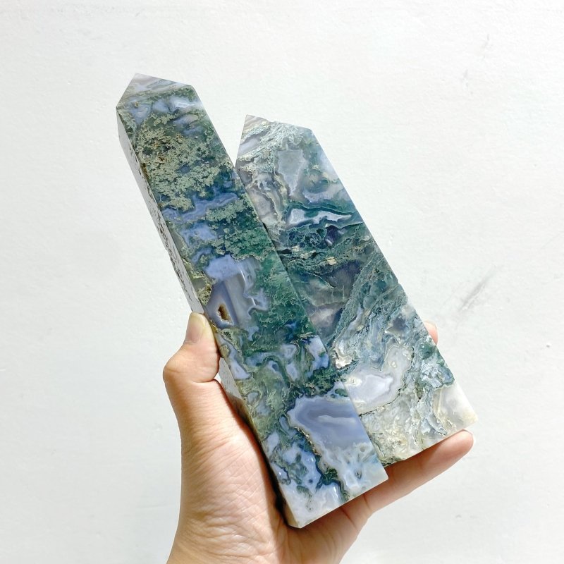14 Pieces Moss Agate Four - sided Points - Wholesale Crystals