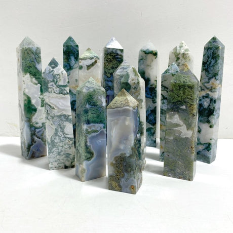 14 Pieces Moss Agate Four - sided Points - Wholesale Crystals