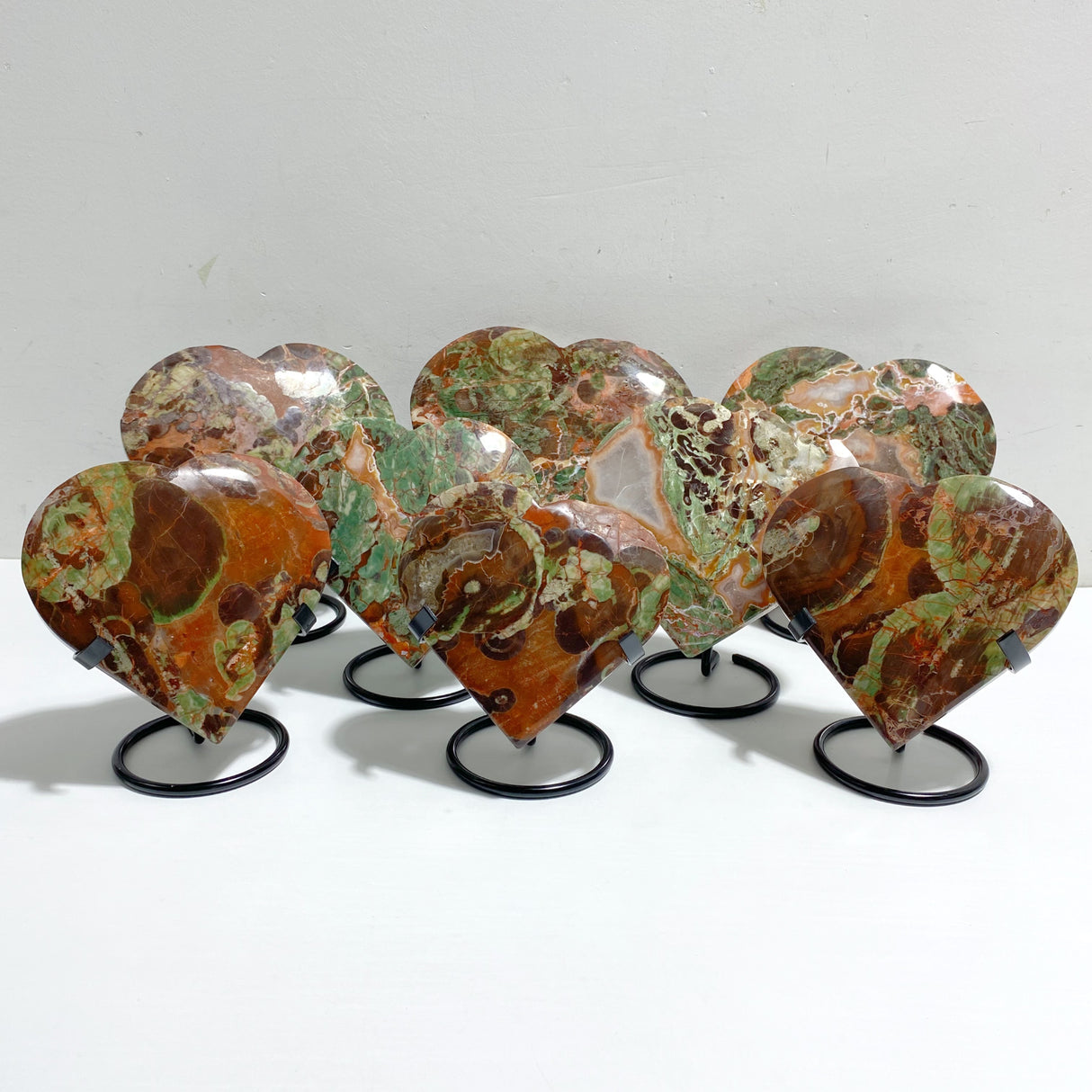 8 Pieces Large Money Agate Heart With Stand