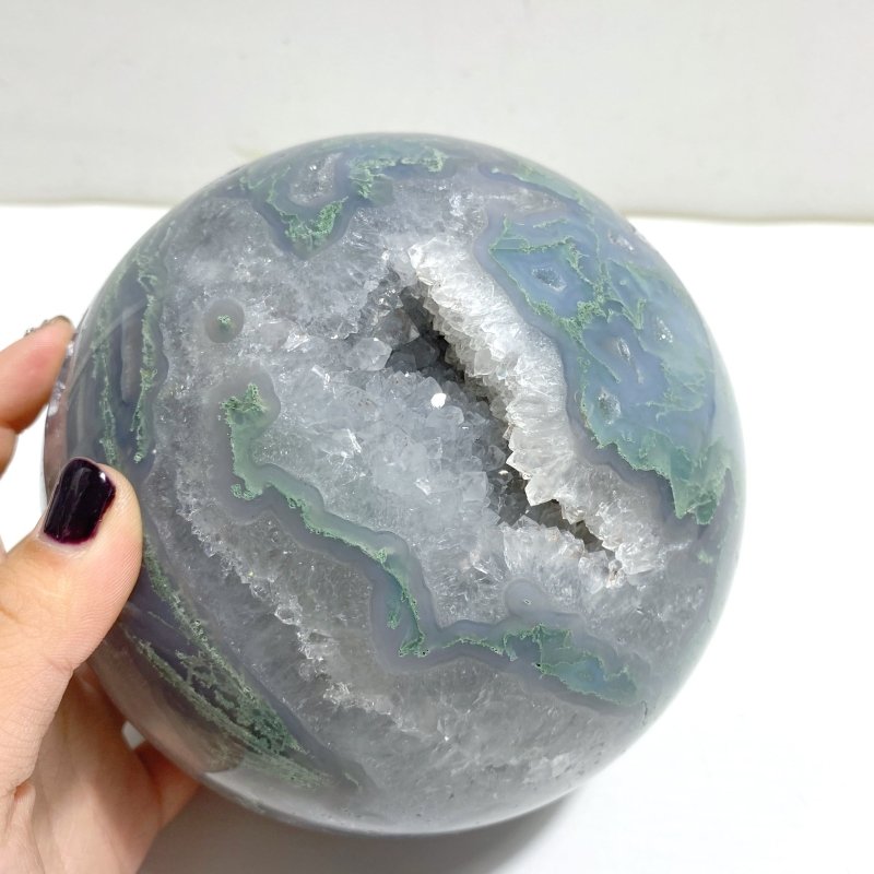 14CM Large Geode Druzy Moss Agate Sphere - Wholesale Crystals