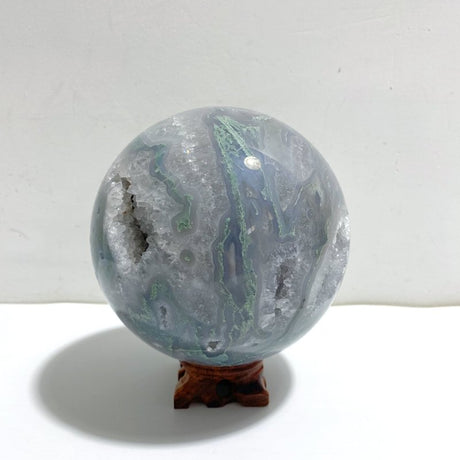 14CM Large Geode Druzy Moss Agate Sphere - Wholesale Crystals