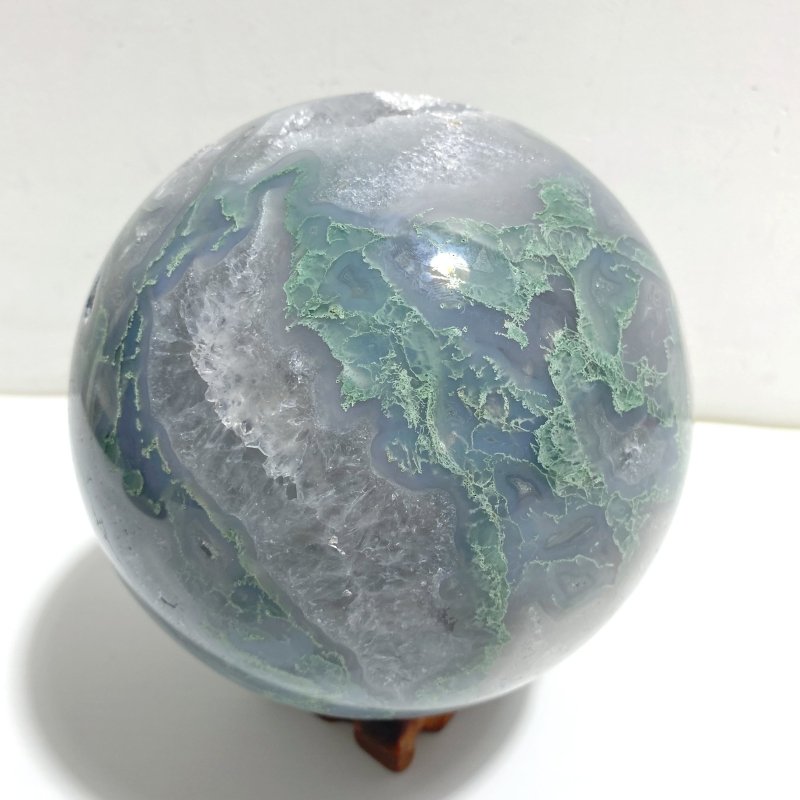 14CM Large Geode Druzy Moss Agate Sphere - Wholesale Crystals