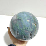 14CM Large Geode Druzy Moss Agate Sphere - Wholesale Crystals