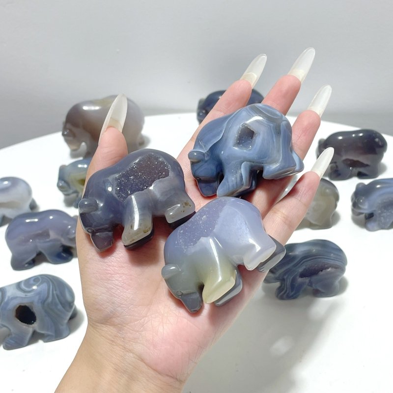 15 Pieces Beautiful Geode Druzy Agate Bear Carving - Wholesale Crystals