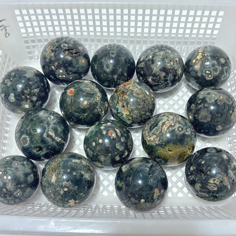 15 Pieces High Quality Green Sea Jasper Crystal Spheres -Wholesale Crystals