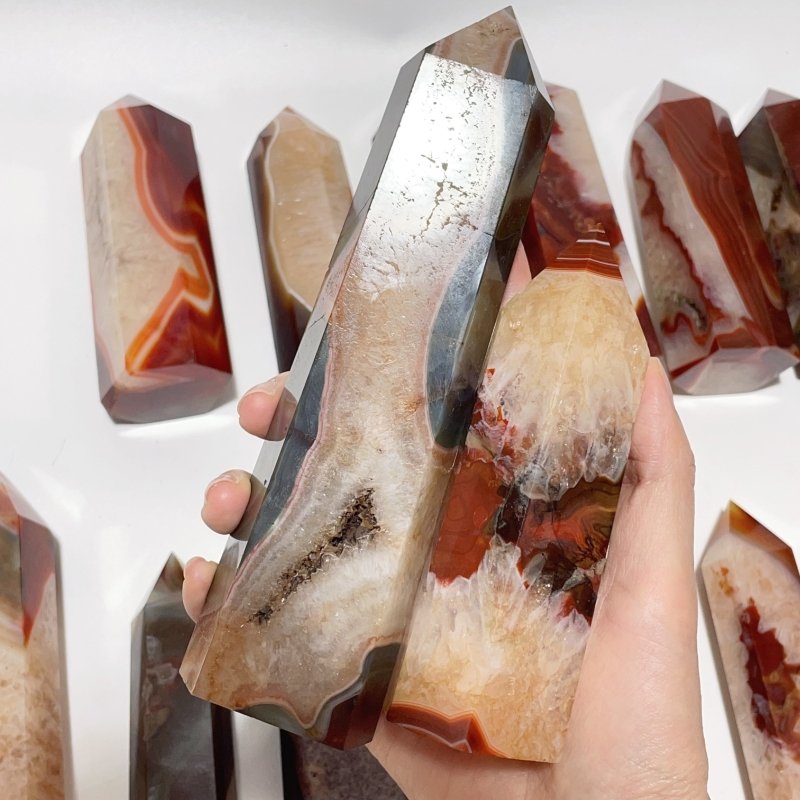 15 Pieces Large Carnelian Mixed Quartz Crystal Tower -Wholesale Crystals