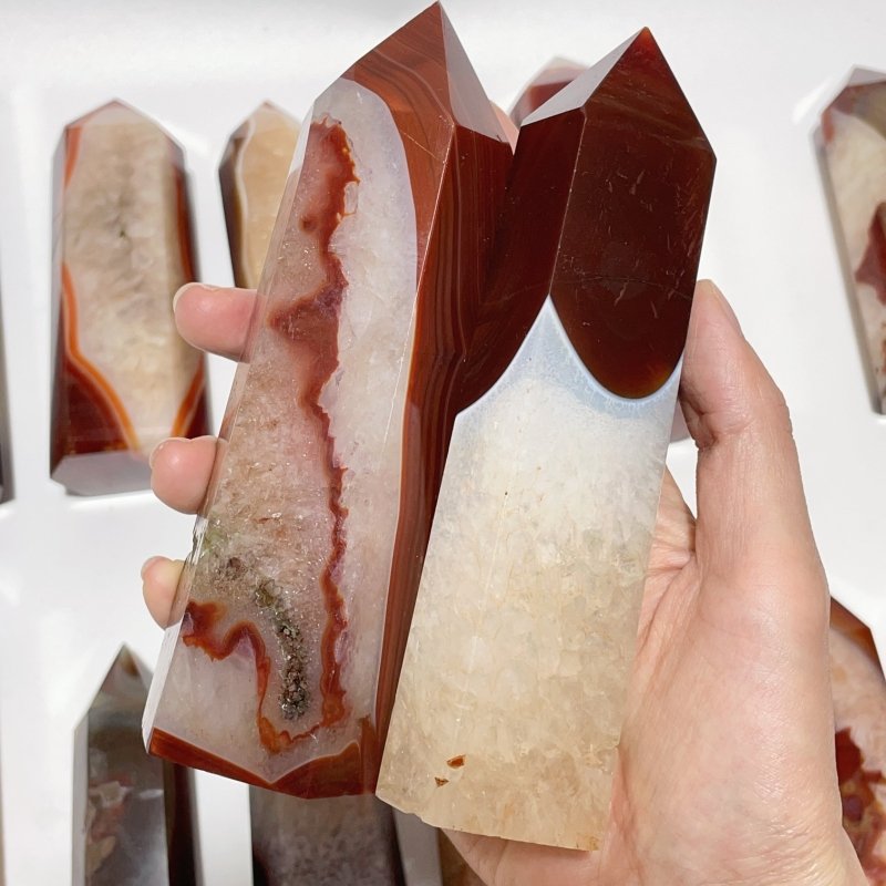 15 Pieces Large Carnelian Mixed Quartz Crystal Tower -Wholesale Crystals