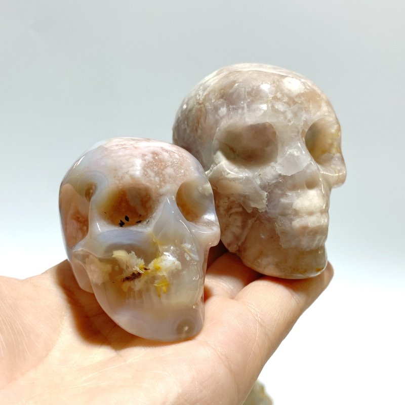 15 Pieces Sakura Flower Agate Skull Carving - Wholesale Crystals