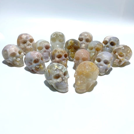 15 Pieces Sakura Flower Agate Skull Carving - Wholesale Crystals