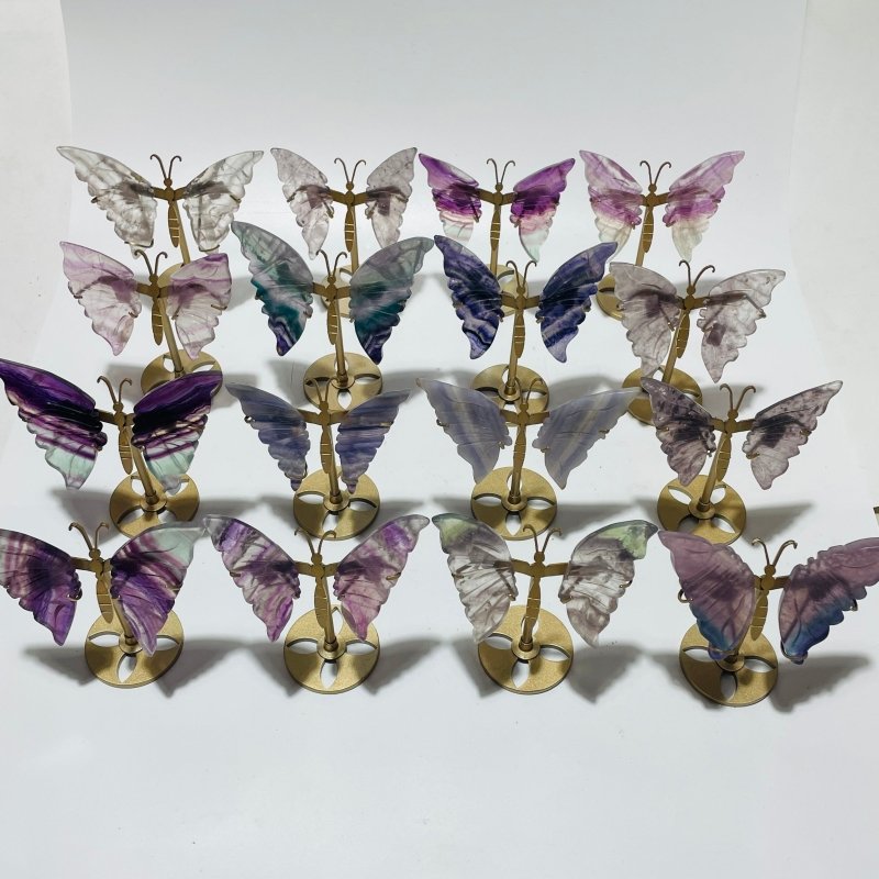 16 Pairs Rainbow Fluorite Symmetry Small Butterfly Wing With Stand -Wholesale Crystals