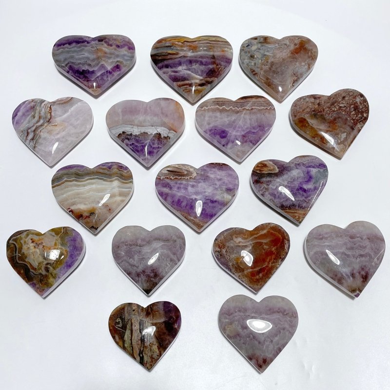 16 Pieces Amethyst Mixed Stripe Agate Heart - Wholesale Crystals