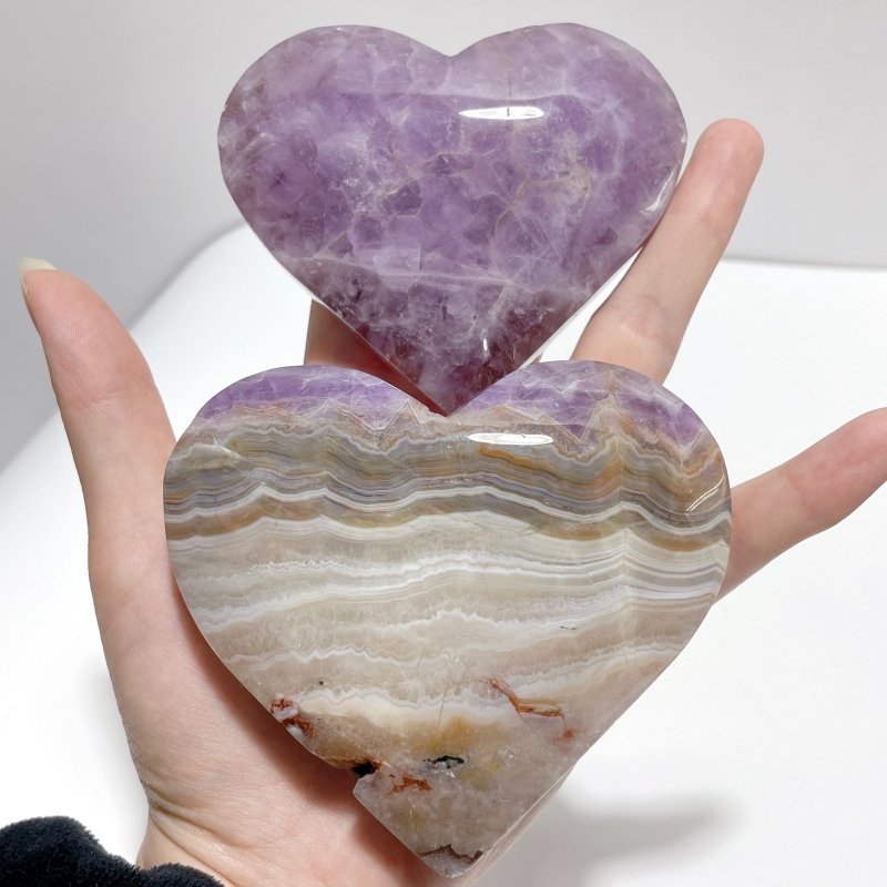 16 Pieces Amethyst Mixed Stripe Agate Heart - Wholesale Crystals