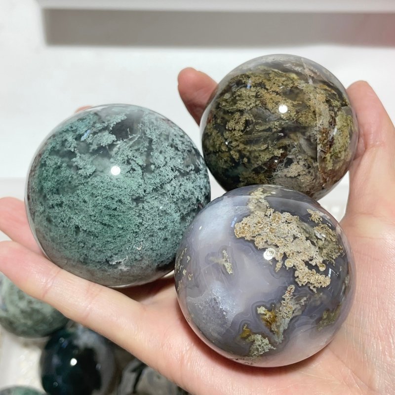 16 Pieces Beautiful Moss Agate Spheres -Wholesale Crystals