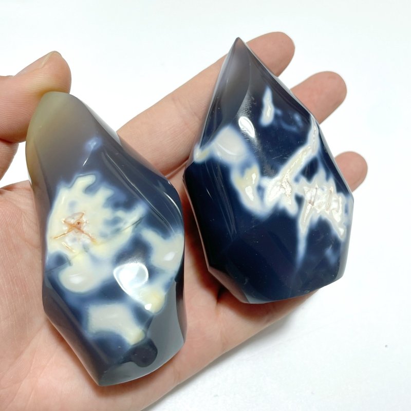 16 Pieces Black Orca Agate Flame Carving 3 - Wholesale Crystals
