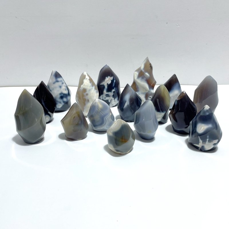 16 Pieces Black Orca Agate Flame Carving 3 - Wholesale Crystals