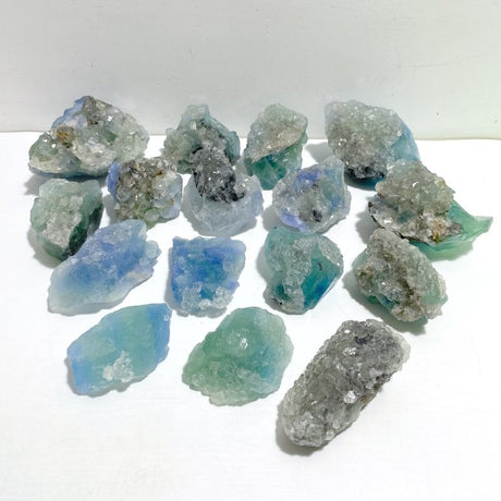 16 Pieces Blue Fluorite Mixed Calcite Raw Stone Specimen For Collection - Wholesale Crystals