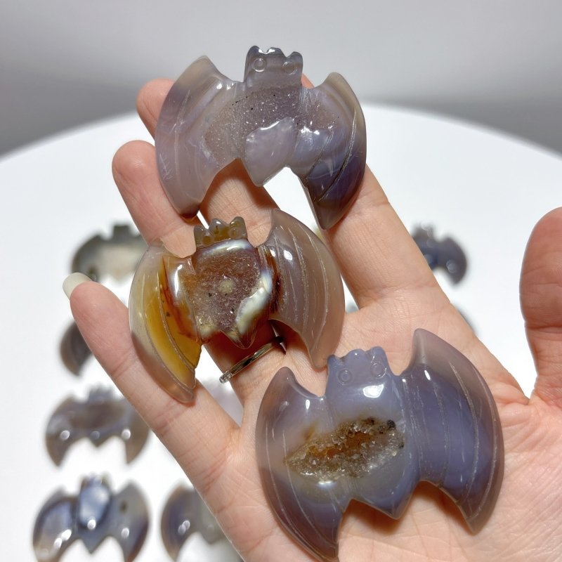 17 Pieces Geode Druzy Agate Bat Carving - Wholesale Crystals