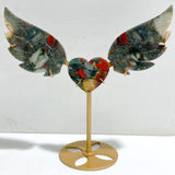 Unique Africa Blood Stone Heart Wing Carving With Stand