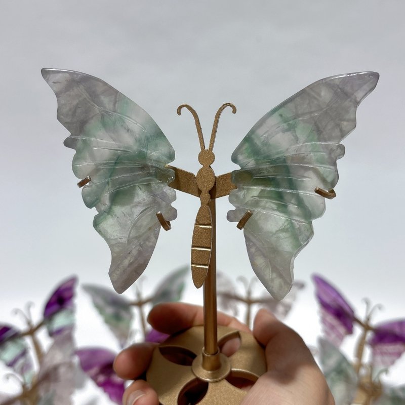 18 Pairs Rainbow Fluorite Symmetry Small Butterfly Wing With Stand -Wholesale Crystals