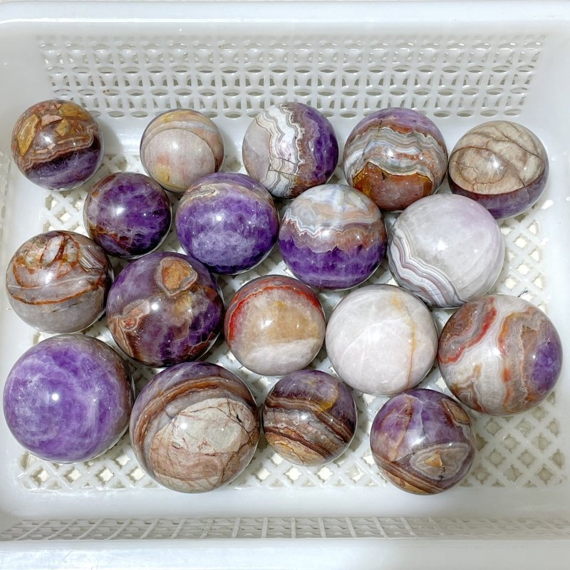 18 Pieces Amethyst Mixed Striped Agate Crystal Spheres - Wholesale Crystals