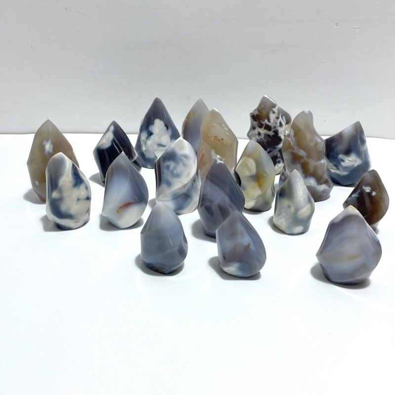 18 Pieces Black Orca Agate Flame Carving 4 - Wholesale Crystals