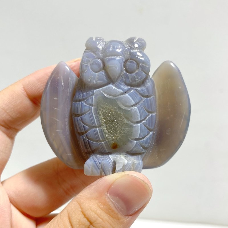 18 Pieces Geode Druzy Agate Owl Carving -Wholesale Crystals