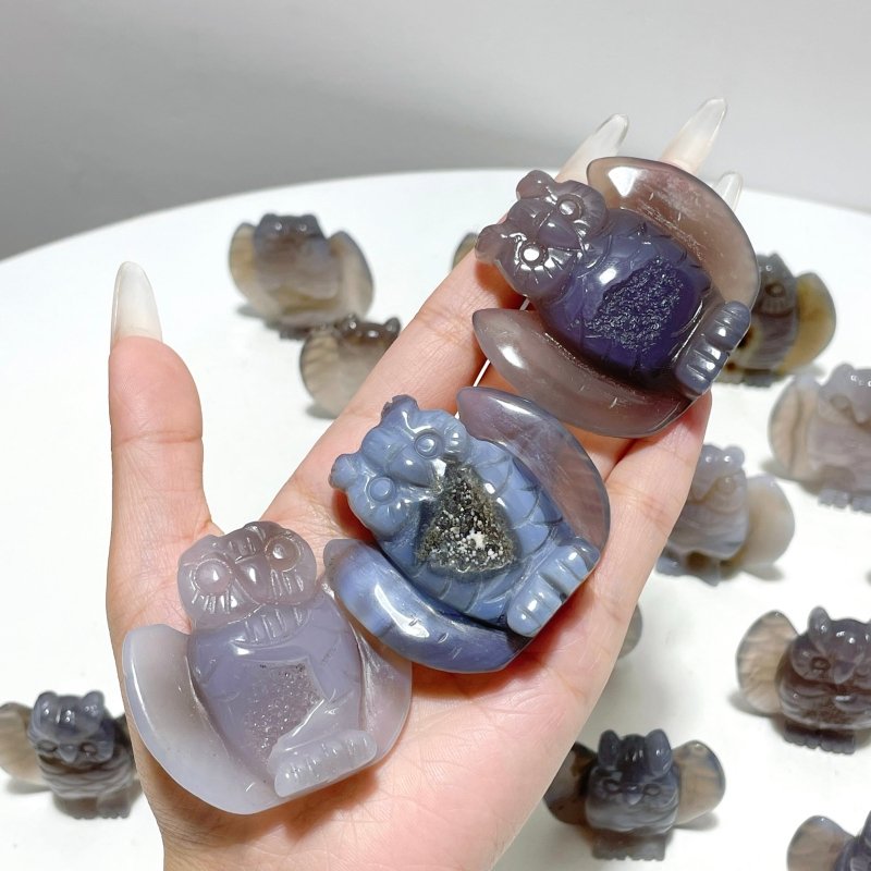 18 Pieces Geode Druzy Agate Owl Carving - Wholesale Crystals