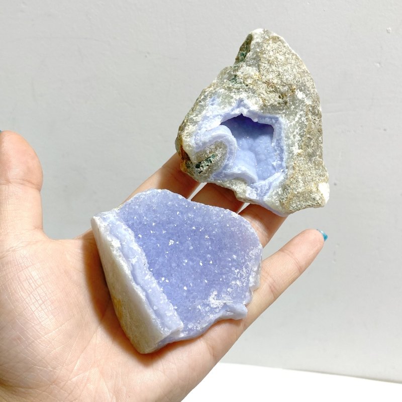 18 Pieces Geode Druzy Blue Chalcedony - Wholesale Crystals