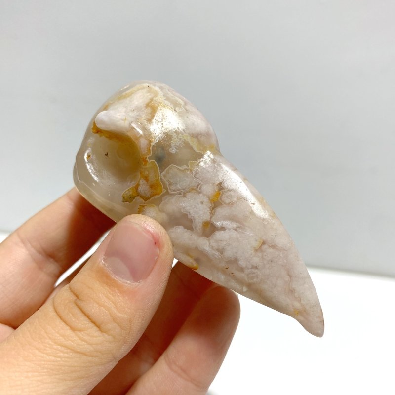 18 Pieces Sakura Flower Agate Crow Skull Carving - Wholesale Crystals