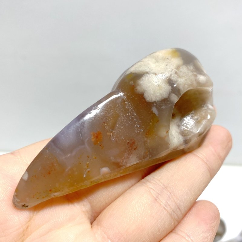 18 Pieces Sakura Flower Agate Crow Skull Carving - Wholesale Crystals
