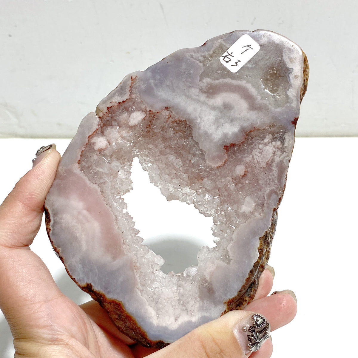 Geode Pink Amethyst Slab Butterfly Wing Carving With Stand