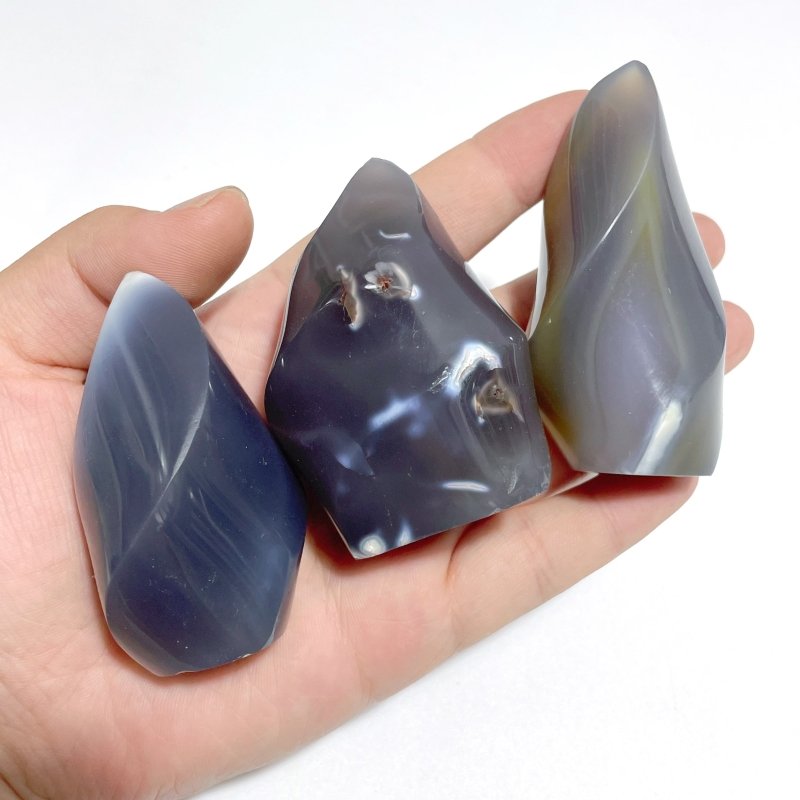 19 Pieces Black Orca Agate Flame Carving 1 - Wholesale Crystals