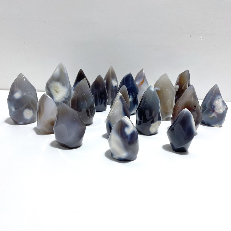 19 Pieces Black Orca Agate Flame Carving 1 - Wholesale Crystals