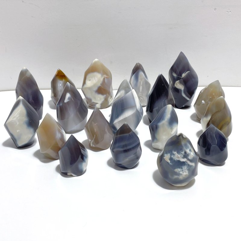19 Pieces Black Orca Agate Flame Carving 2 - Wholesale Crystals
