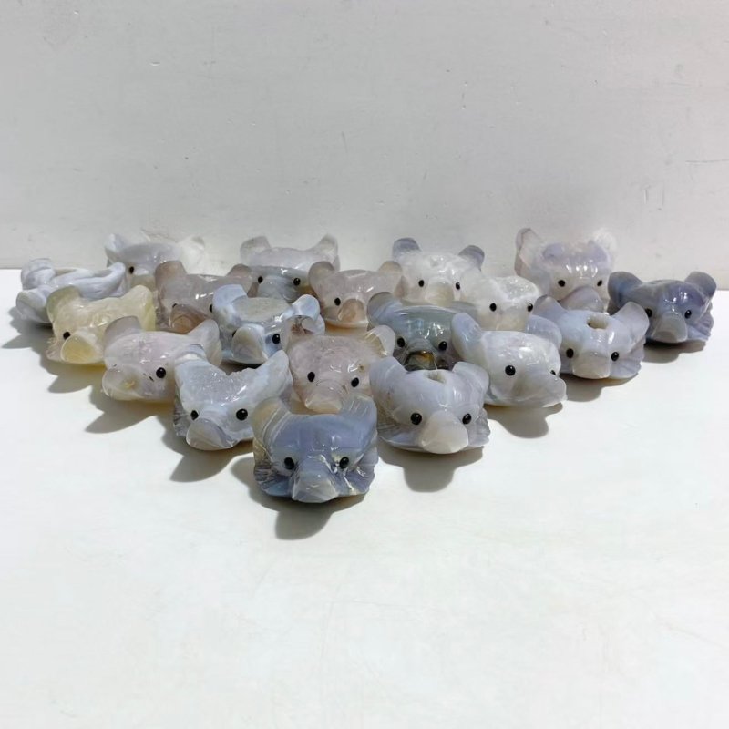 19 Pieces Geode Druzy Agate Fox Head Carving -Wholesale Crystals