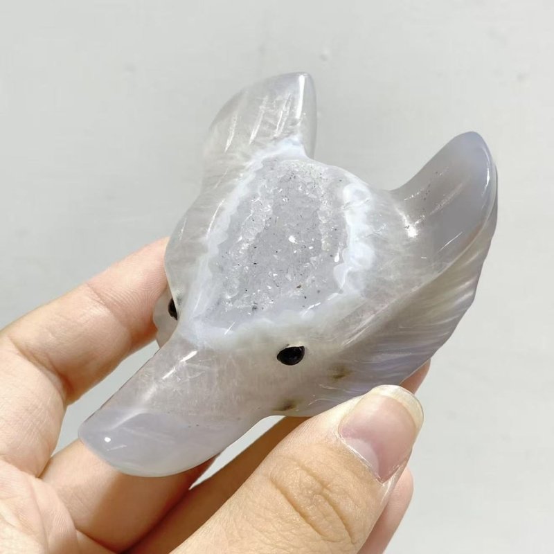 19 Pieces Geode Druzy Agate Fox Head Carving -Wholesale Crystals