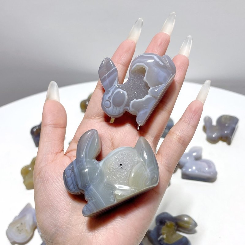 19 Pieces Geode Druzy Agate Rabbit Carving - Wholesale Crystals