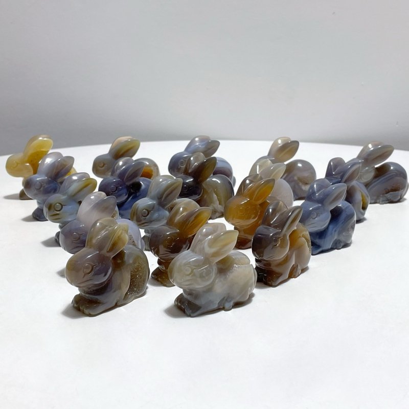 19 Pieces Geode Druzy Agate Rabbit Carving - Wholesale Crystals