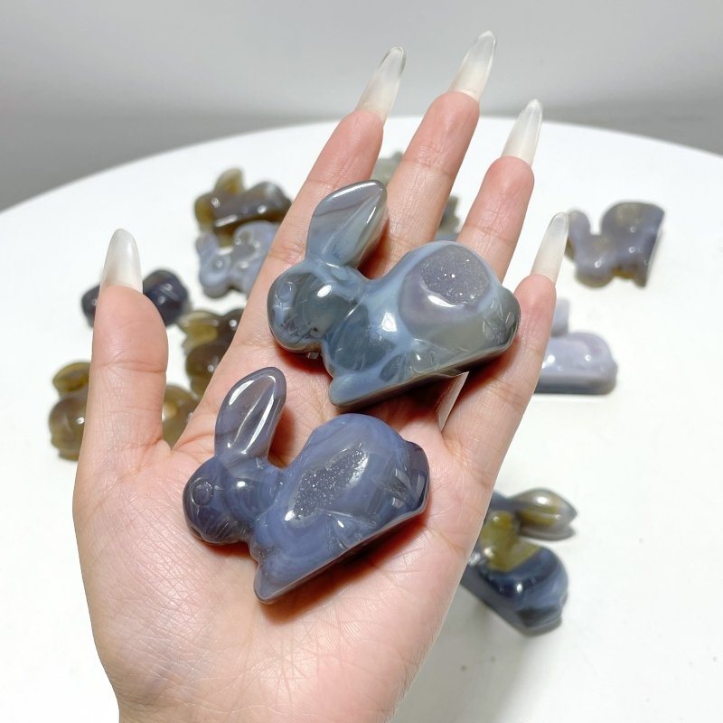 19 Pieces Geode Druzy Agate Rabbit Carving - Wholesale Crystals