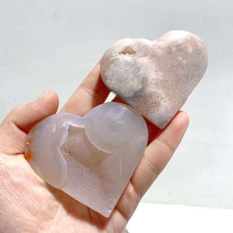 19 Pieces Geode Druzy Sakura Flower Agate Heart - Wholesale Crystals