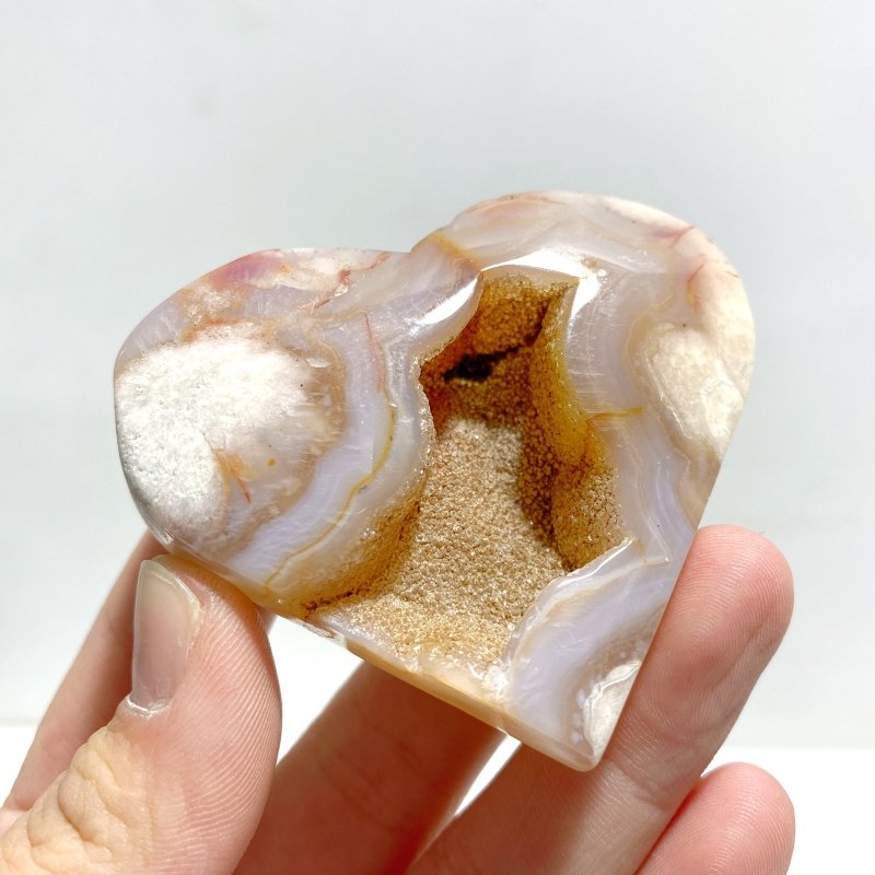 19 Pieces Geode Druzy Sakura Flower Agate Heart - Wholesale Crystals